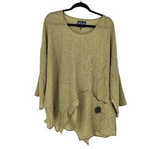 Neslay womens size 3x 4x green boho gauzy lagan look blouse pocket boho tunic